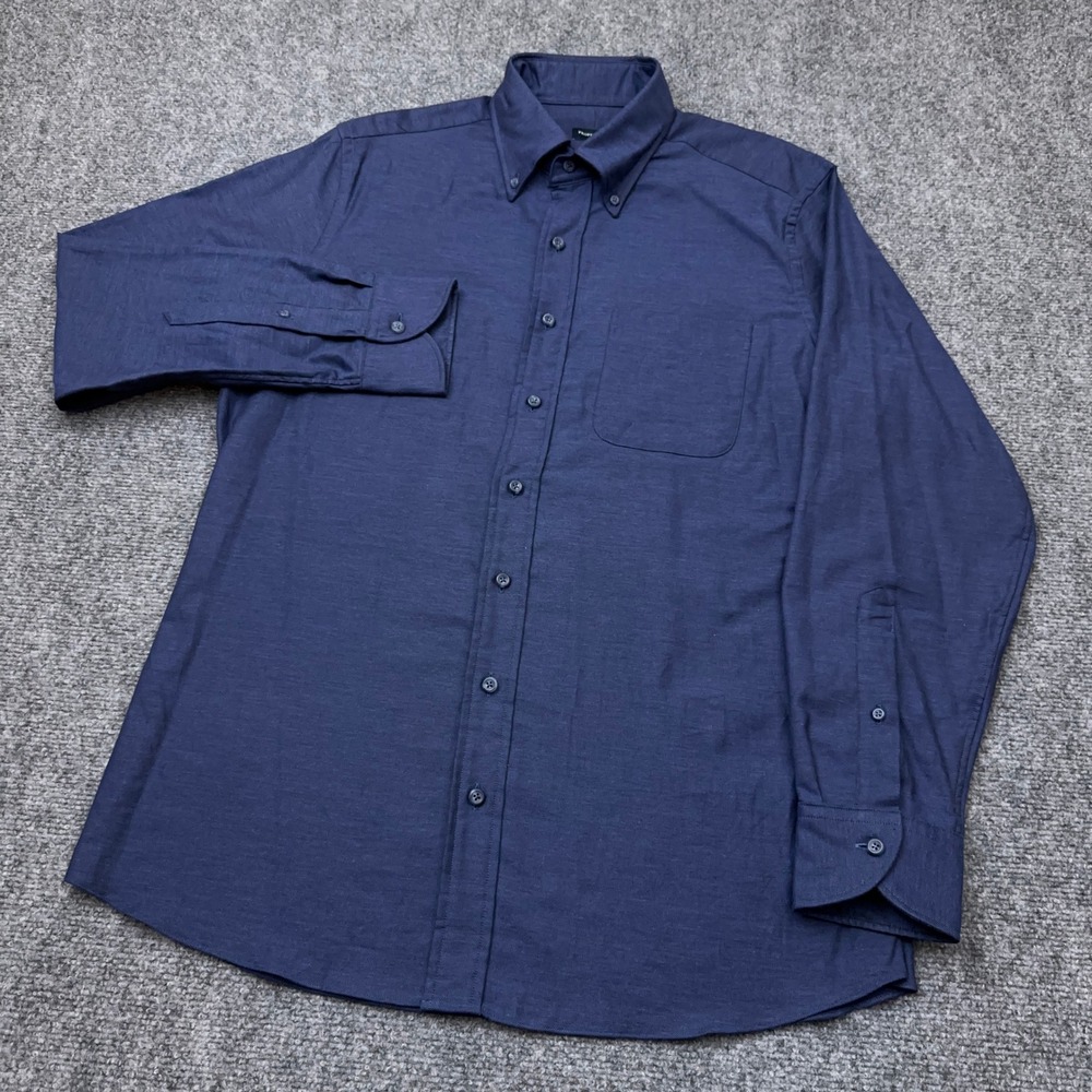 Proper Cloth Dress Shirt Men's L 17 Navy Melange Oxford Button Down Long Sleeve